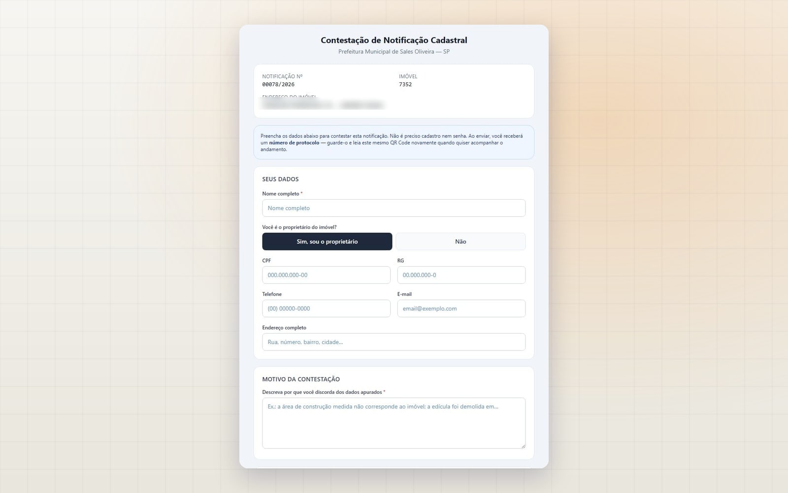 Notificação com QR Code para contestação pela internet